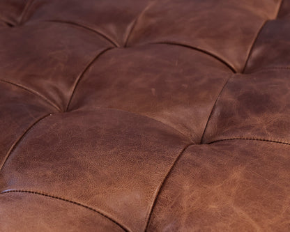 Square Brown Leather Tufted Ottoman