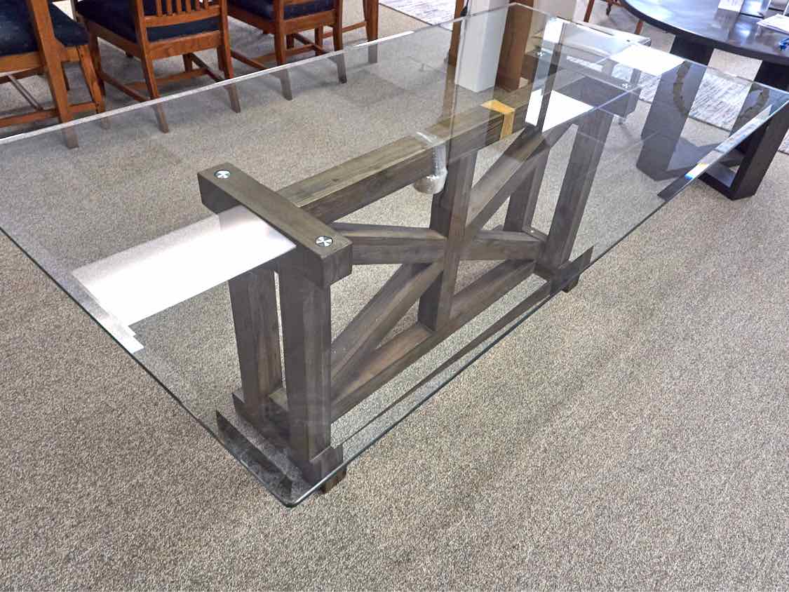 Jofran Reclaimed Wood Base  Dining Table with Rectangular Glass Top