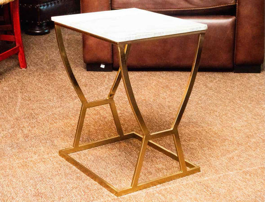 Marble Top Side Table with Gold Metal Base