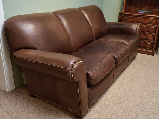 Hancock and Moore  'Burnt Sienna' Leather  3 Cushion  Nailhead Trim  Sofa