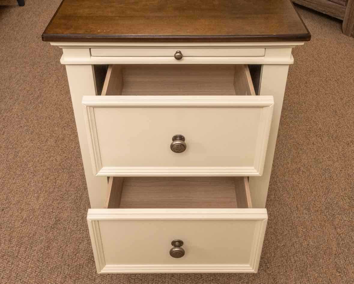 Ashley Furniture Cream Finish 2 Drawer Nightstand with Pull-Out Shelf
