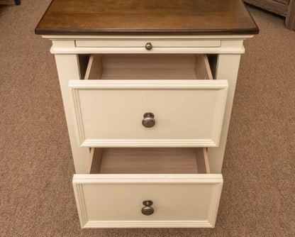 Ashley Furniture Cream Finish 2 Drawer Nightstand with Pull-Out Shelf