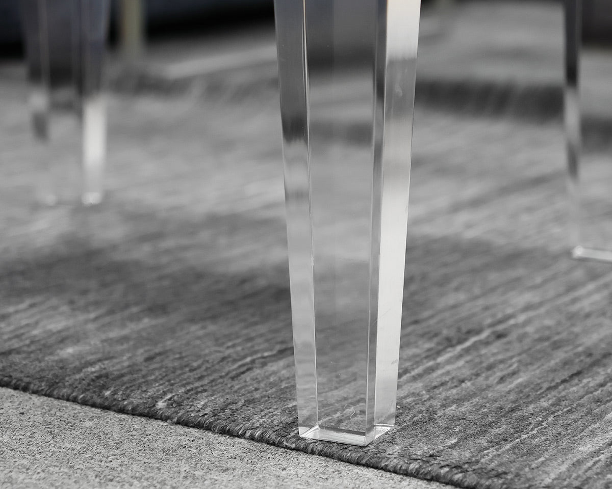 Pair of Boston Interiors Ottomans in Teal on Lucite Legs