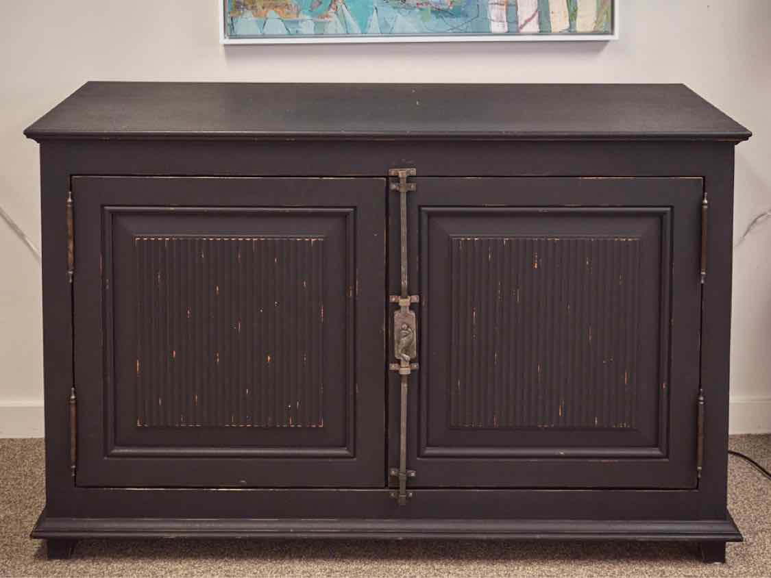 Arhaus Distressed Black Console with Pewter Latch & Trim