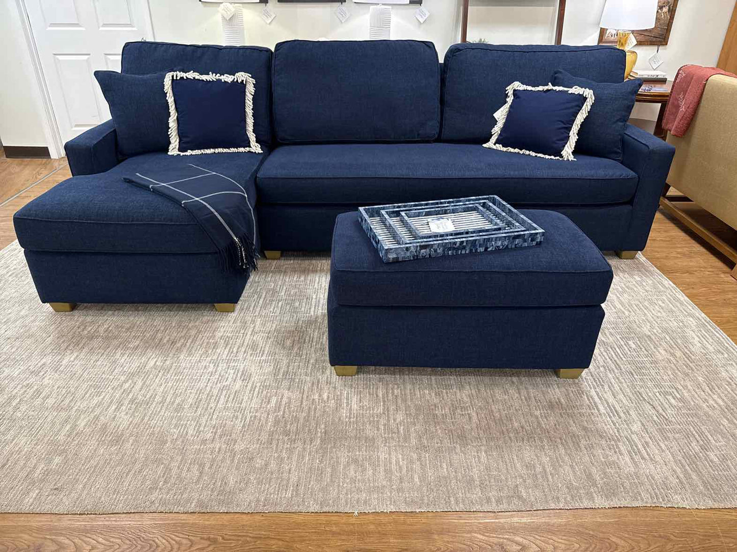 Boston Interiors Navy Sofa With Ottoman
