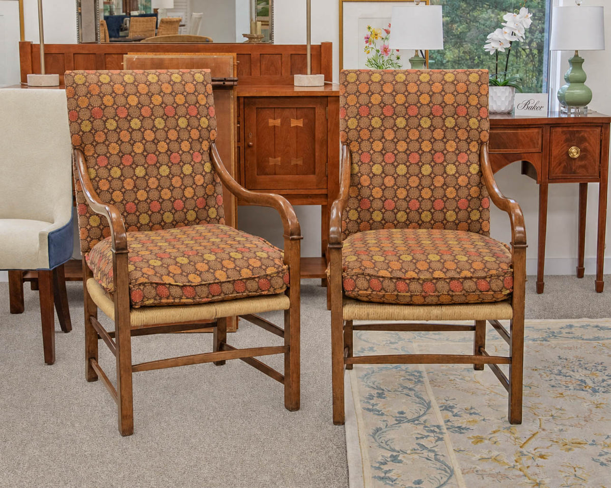Pair of French Provincial Host & Hostess Chairs W/ Floral Upholstery