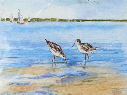'Sandpiper Beach I' Watercolor Print Doublre Matted Driftwood Frame