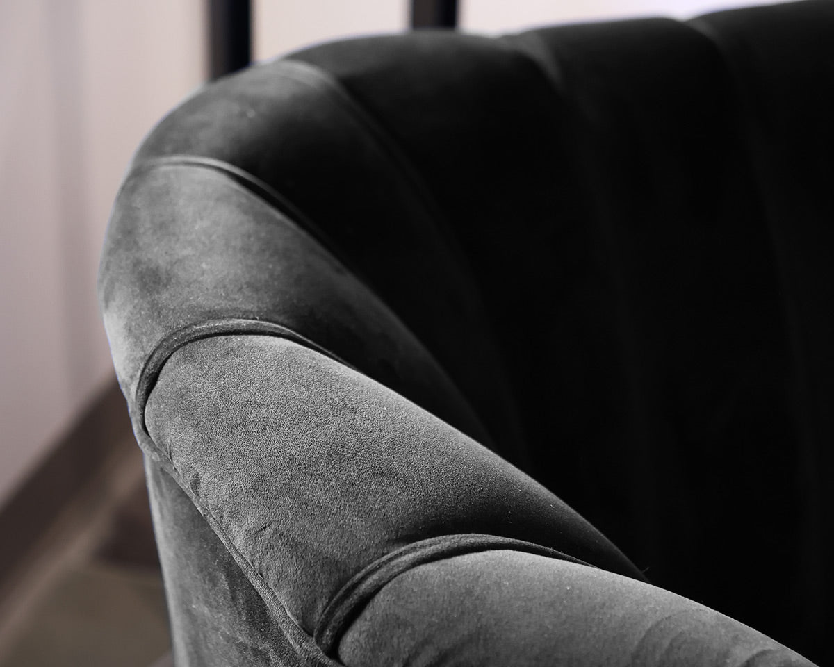 Opportunity Black Velvet Channel Tufted Chair with Ottoman on Gold Legs