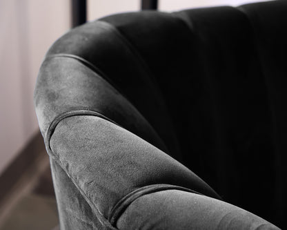 Opportunity Black Velvet Channel Tufted Chair with Ottoman on Gold Legs
