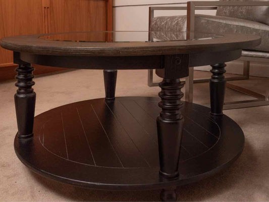 Cocktail Table with Insert Glass Top & Casters