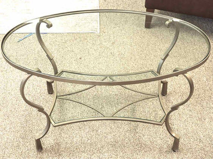 Oval Brass Finish Cocktail Table with Glass Top