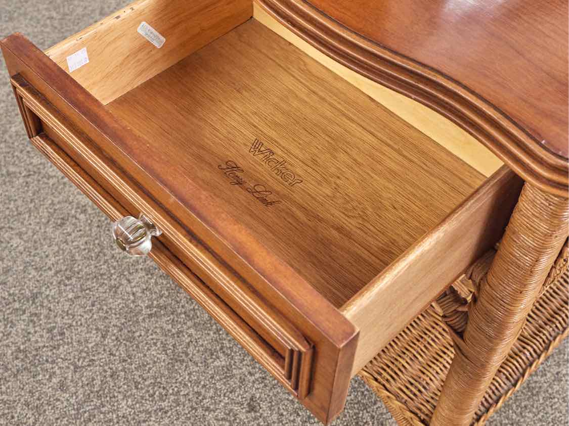 Pair of Lexington Henry Link Wicker Single Drawer Nightstands