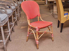 Set Of 4 Frontgate  Red & White Woven Bamboo Frame Bistro  Chairs