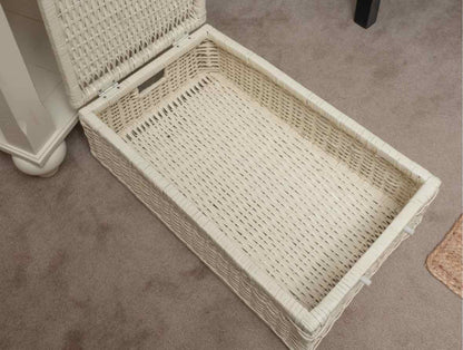 Pair of Cream Finish 1 Shelf Side Tables with Wicker Baskets