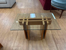 Mid-Century Modern Rectangular Teak Glass Top Side Table