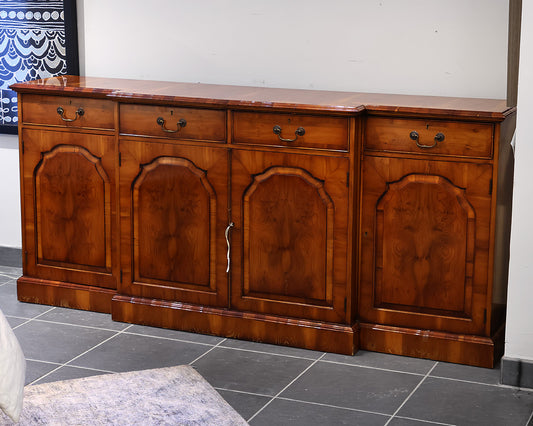 Antique Yew Wood Breakfront 4-Drawer 4-Door Server
