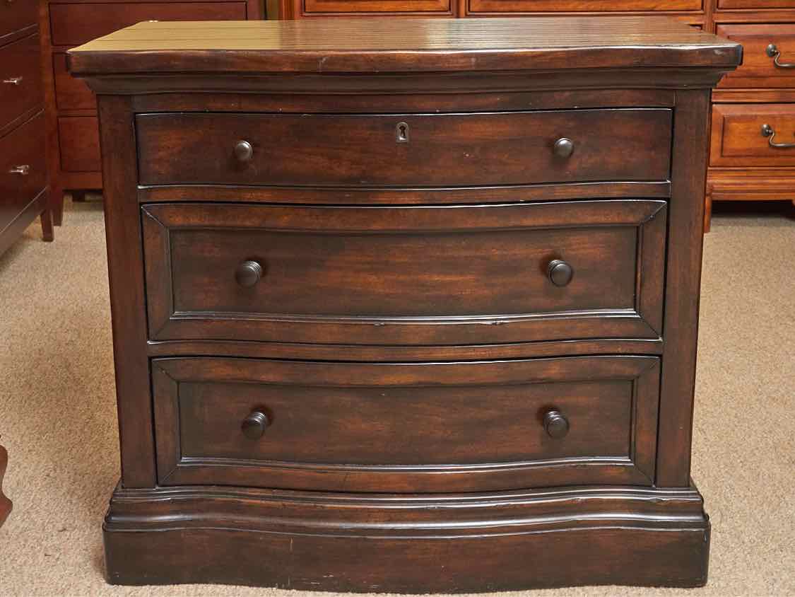Pair of Pottery Barn Espresso Finish Planktop Nightstands with 3 Drawers