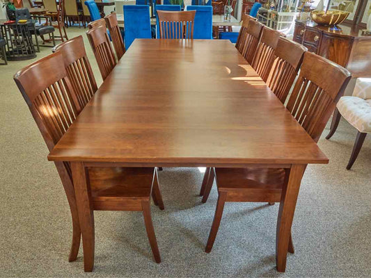 Fusion Designs Solid Cherry Dining Table & Set of 12 Slatback Chairs