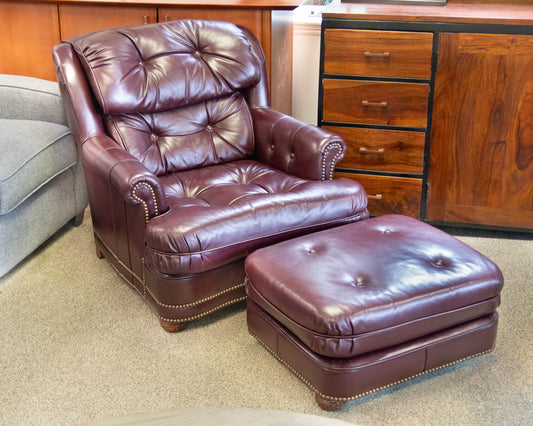Luxury in Leather Oxblood Red Leather Tufted Club Chair& Ottoman