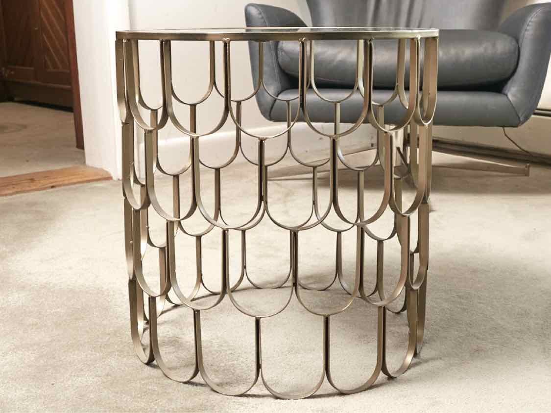 Gold finish Round Side Table with Mirror Top
