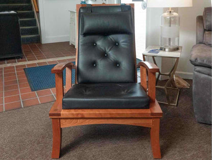 Thomas Moser Cherry Frame Black LeatherCushion   Recliner & Ottoman