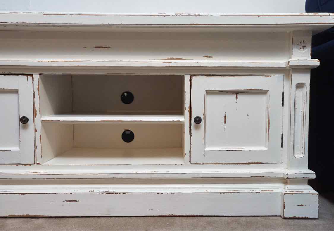 Cream Distressed Finish Media Furniture with 2 Doors