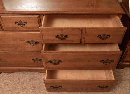 Maple 6 Drawer Dresser with Landscape Mirror & Chippendale Hardware Pulls