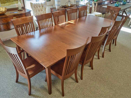 Fusion Designs Solid Cherry Dining Table & Set of 12 Slatback Chairs