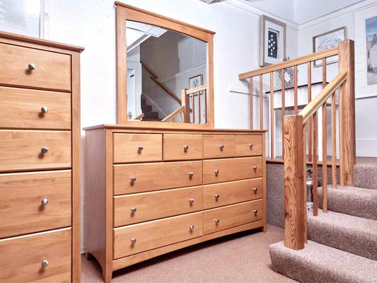 Solid Cherry (10) Safety Lock Drawers Includes Attached Mirror Dresser