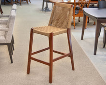 Pair of Gar Walnut Bar Stools with Woven Rope Seat & Back