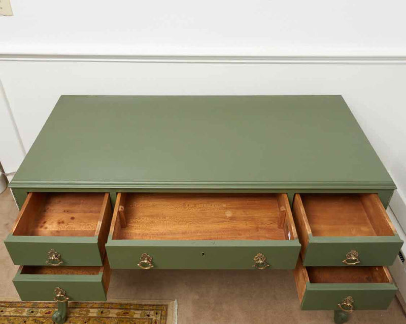 Solid Mahogany In 'Bayberry Green' Finish 5 Drawer Desk
