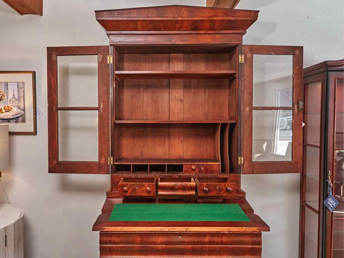 Antique Mahogany 2 Glass Doors 6 Drawers Flip top Service Secretary Desk