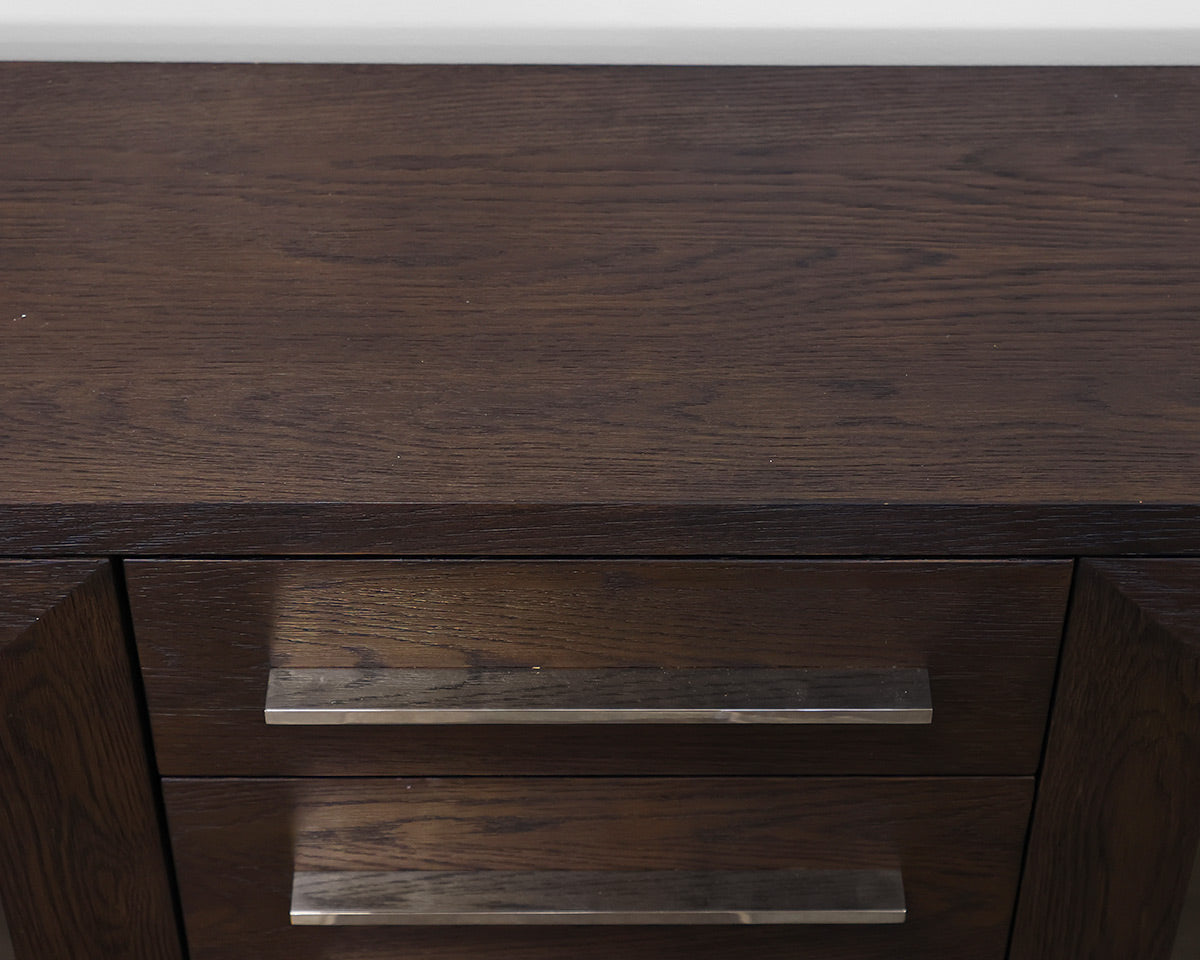 Restoration Hardware Machinto Glass 4-Door Cabinet with Drawers in Brown Oak