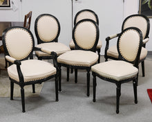 Set of Six Dining Chairs. Espresso Finish w/White Leather..
