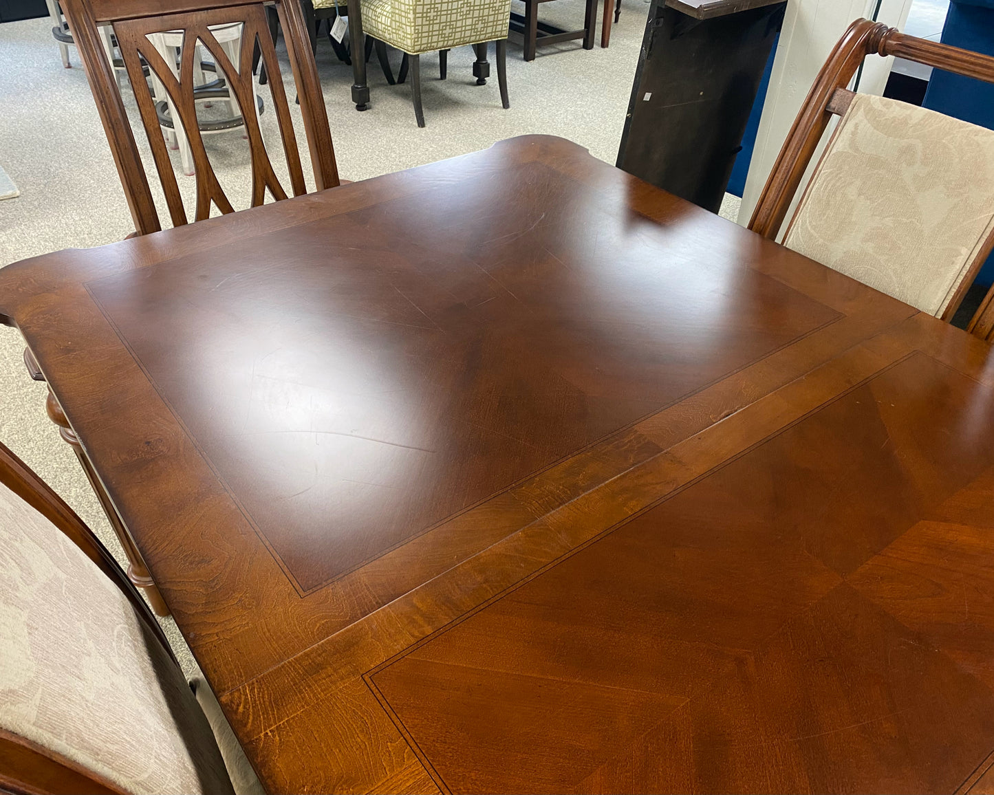 Cherry Finish Expanding Dining Table & Set of 6 Rollback Chairs