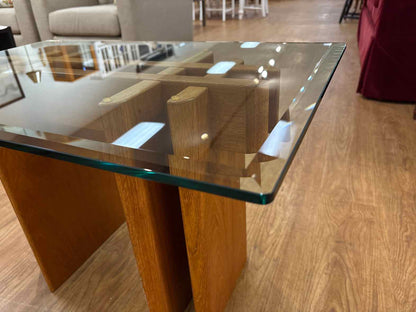Mid-Century Modern Rectangular Teak Glass Top Side Table