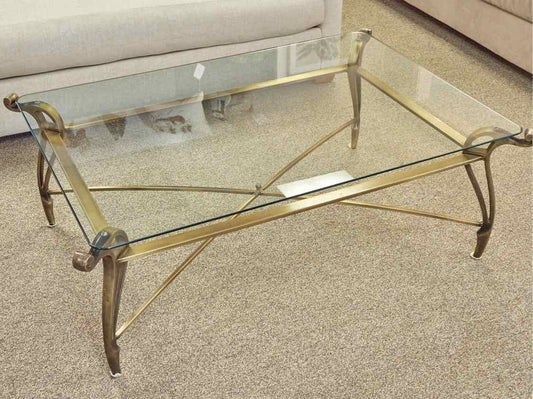 Bronze Iron Cocktail Table with Glass Top