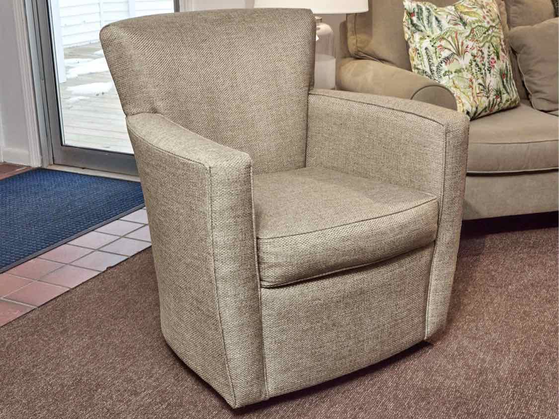 Fairfield Chair Company Taupe Weave Upholstererd Swivel Chair & Ottoman