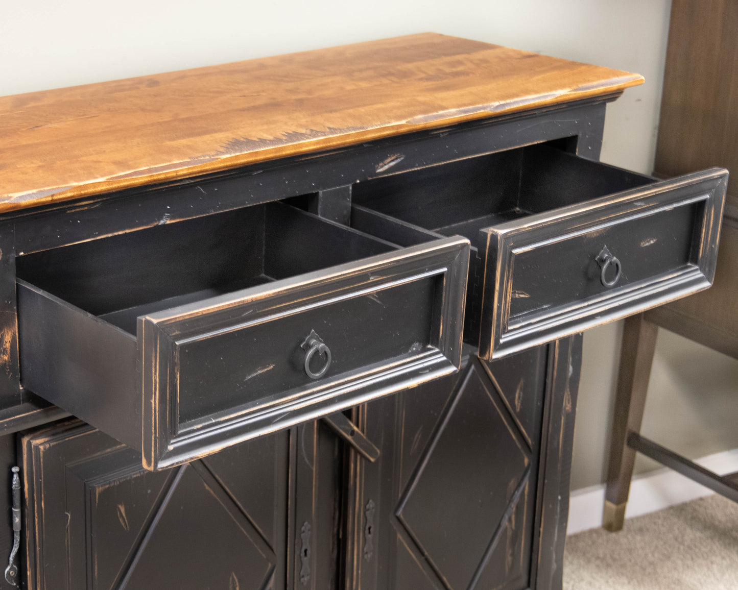 Canadel Distressed Maple Top Sideboard with Handrubbed  Black finish