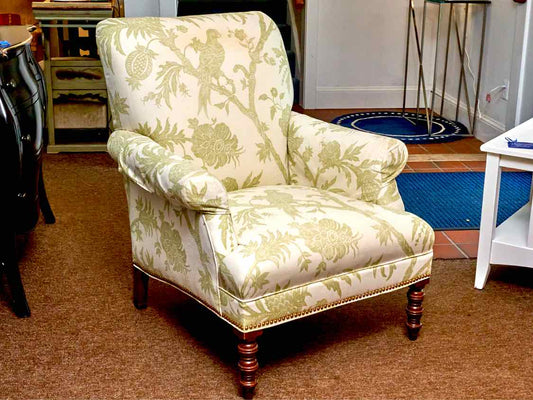 Upholstered Accent Chair In Cream & Chartreuse Design & Nailhead Trim