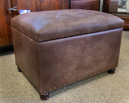 Pair of Faux Leather Tufted Storage Ottomans in Coffee with Nailhead Trim