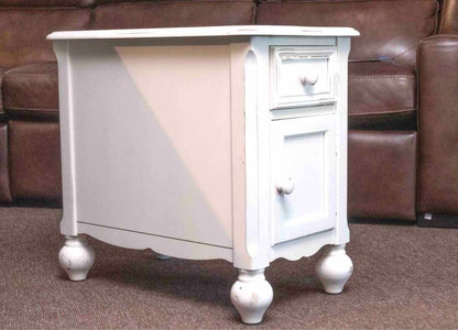 Distressed Ivory Finish 1 Drawer , Door & Magazine Rack Side Table