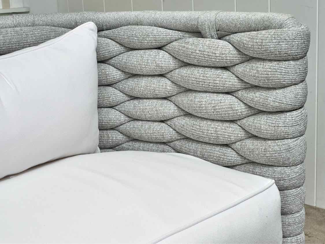 Light Grey Woven  Upholstered Swivel Chair with Ivory Seat Cushion