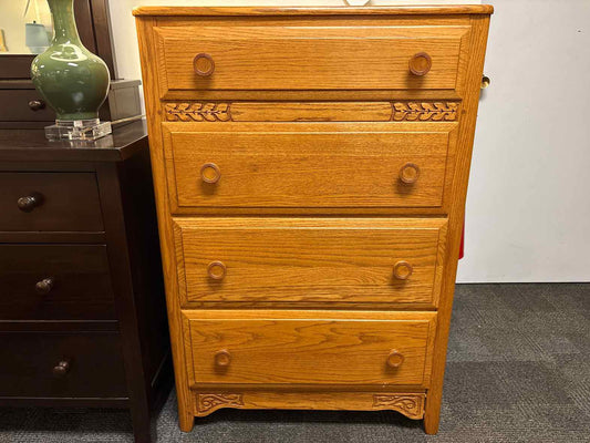 Carved Oak 4-Drawer Dresser