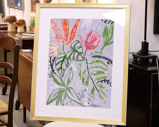"Tropical Blooms II" Matted Print in Gold Frame
