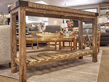 Rustic Reclaimed Wood Console with Ceramic Top and Lower Shelf