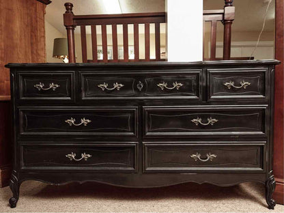 Dixie French Provincial Style Black Finish 7 Drawer Dresser
