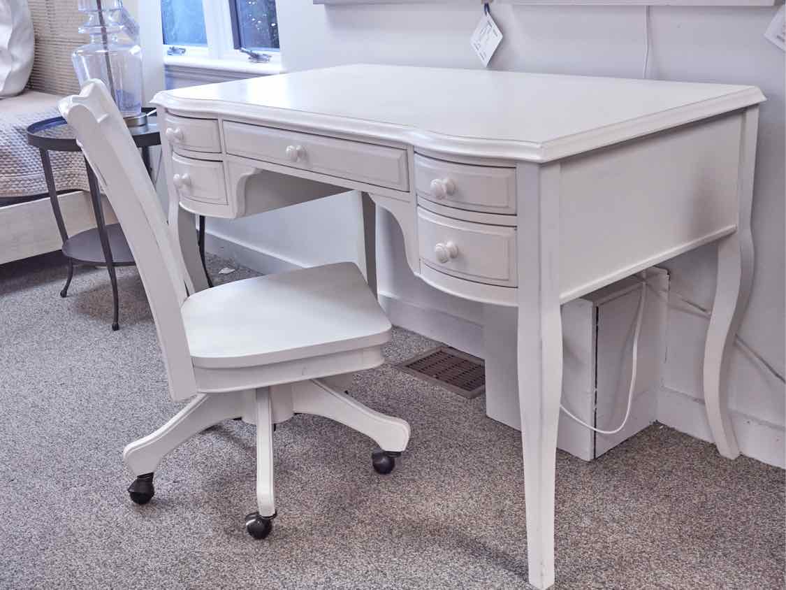 White Five Drawer Desk W/ Chair