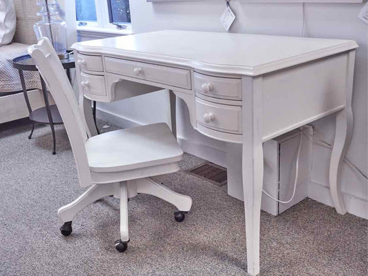 White Five Drawer Desk W/ Chair