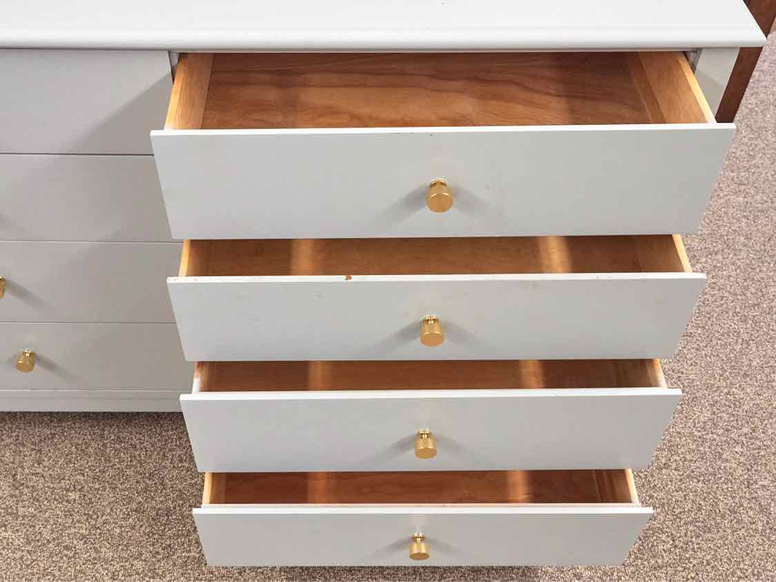 Blue Grey Finish 8 Drawer Double  Dresser with Gold Knobs